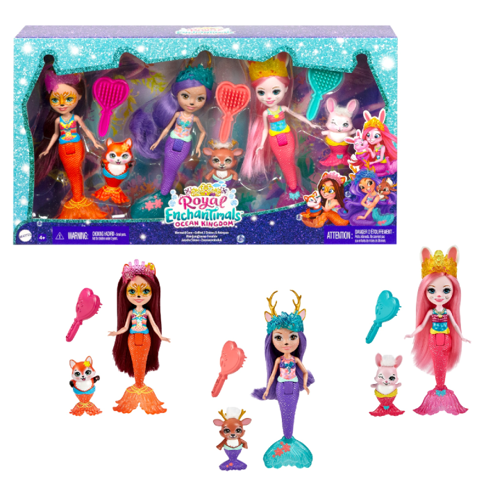 Royal Enchantimals Ocean Kingdom Mermaid Crew Dolls With Animal Friends And  Hairbrush Accessories | Toys R Us Online