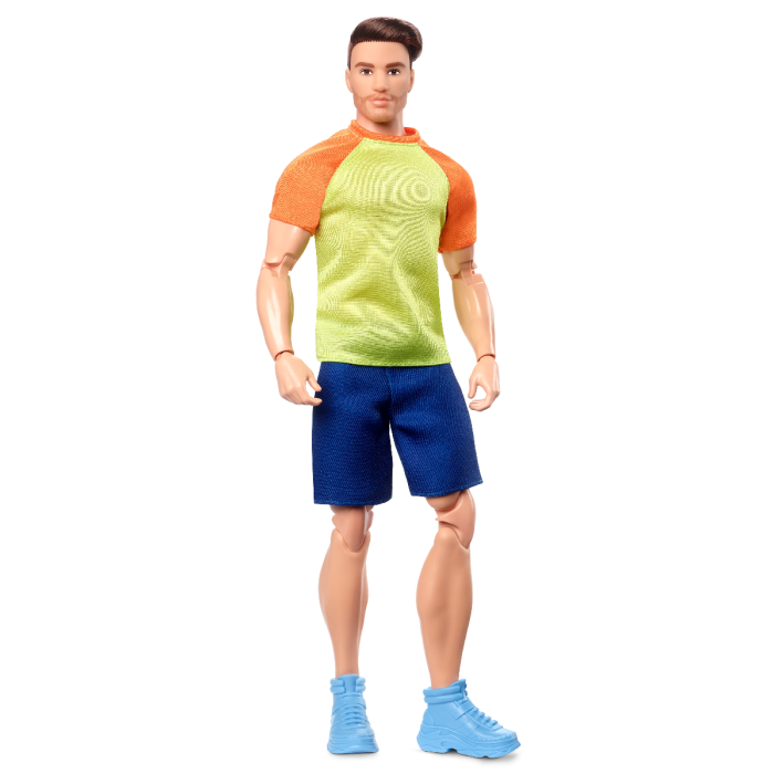 Barbie Ken Doll, Looks, Brown Hair with Beard, Color Block Tee & Blue  Shorts, Light Blue Sneakers, Style and Pose, Fashion Collectibles | Toys R  Us Online